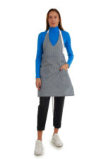 stilinga lininė prijuostė, Z5, su kišenėmis ir ilgu liemens dirželiu