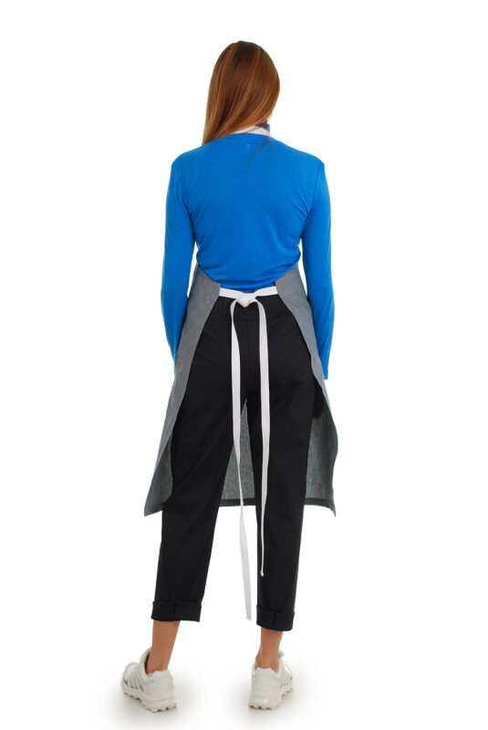 stilinga lininė prijuostė, Z6, su kišenėmis ir ilgu liemens dirželiu - nugara