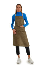 stilinga lininė prijuostė, Z7, su kišenėmis ir ilgu liemens dirželiu