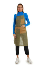 stilinga lininė prijuostė, Z9, su kišenėmis ir ilgu liemens dirželiu