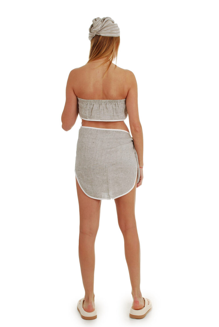 pirties rūbai moterims - dviejų dalių laisvas lininis kostiumėlis - nugara