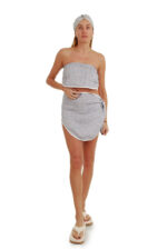 pirties rūbai moterims - dviejų dalių laisvas lininis kostiumėlis pirčiai