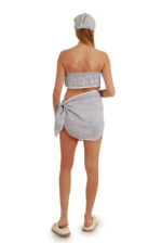 pirties rūbai moterims - pilkas dviejų dalių laisvas lininis kostiumėlis pirčiai