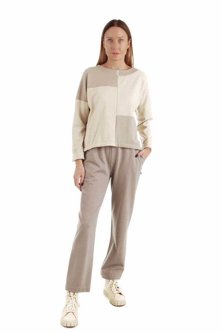 Stilingos laisvalaikio kelnės moterims iš organinės medvilnės su elastanu, smėlinės