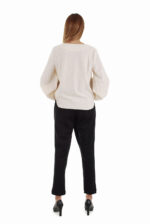 Išskirtinio dizaino moteriškos kelnės su kloste priekyje juodos iš nugaros