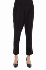 Išskirtinio dizaino moteriškos kelnės su kloste priekyje juodos, iki kauliuko