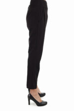 Išskirtinio dizaino moteriškos kelnės su kloste priekyje juodos, iš šono