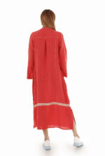 raudona Ilga laisvo silueto suknelė ilgomis rankovėmis su skeltukais