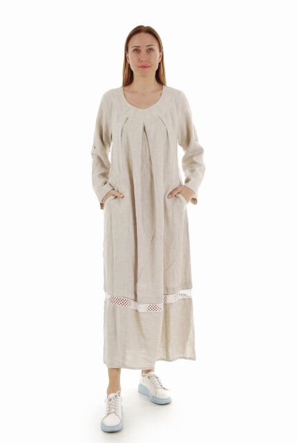 šviesi Ilga laisvo silueto suknelė ilgomis rankovėmis su skeltukais