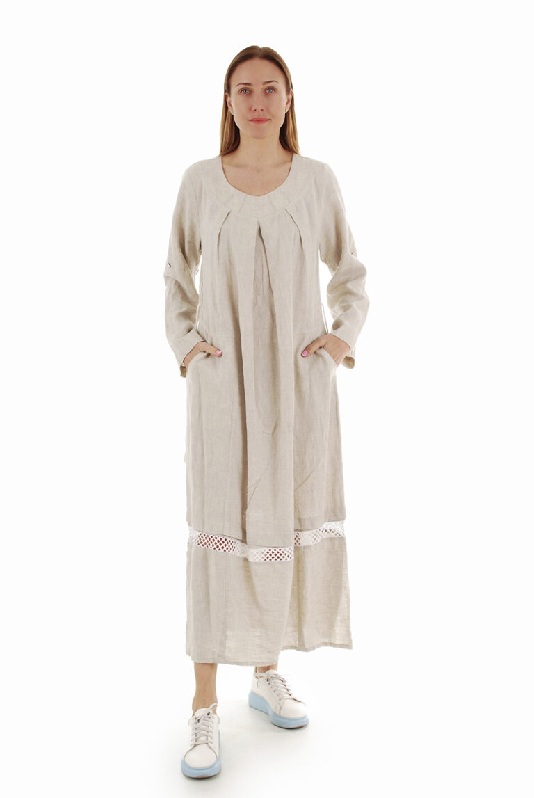 šviesi Ilga laisvo silueto suknelė ilgomis rankovėmis su skeltukais