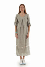 Ilga laisva lininė suknelė ilgomis rankovėmis