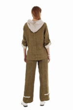 Laisvos lininės kelnės moterims, rudos, tiesaus silueto