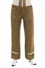 Laisvos lininės kelnės moterims, rudos, elastingu juosmeniu