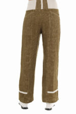 Laisvos lininės kelnės moterims, rudos, elastingu juosmeniu, 4 kišenės - 2 priekyje, 2 nugaroje