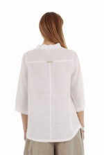 Balta laisva lininė palaidinė, pusilgėmis rankovėmis iš nugaros