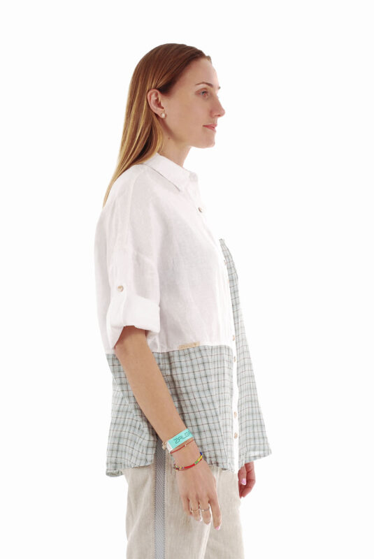 Stilingi moteriški lininiai marškiniai, reguliuojamo ilgio rankovėmis