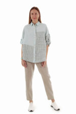 Lininės moteriškos kelnės siaurėjančios į apačią, natūralaus lino spalvos