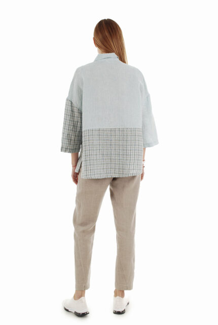 Lininės moteriškos kelnės siaurėjančios į apačią, natūralaus lino spalvos - nugara