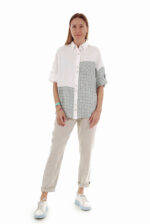 Sportiško stiliaus lininės kelnės moterims natūralaus lino spalvos