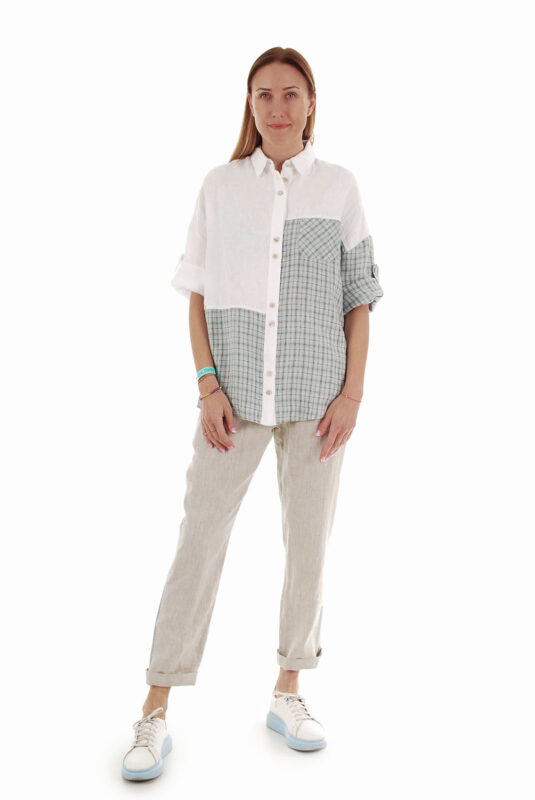 Sportiško stiliaus lininės kelnės moterims natūralaus lino spalvos