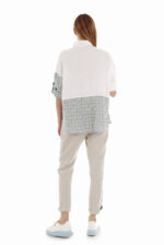 Sportiško stiliaus lininės kelnės moterims natūralaus lino spalvos, su atlankais