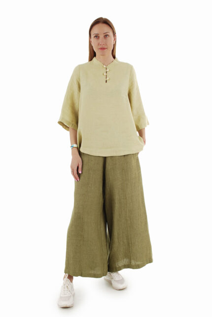 Žalios lininės sijonkelnės - patogu, moteriška, gaivu