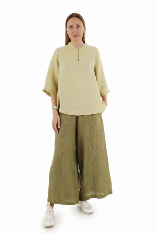 Žalios lininės sijonkelnės - patogu, moteriška, gaivu