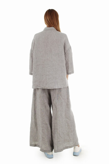 Lininės sijonkelnės pilkos dekoruotos storo siūlo peltakiu