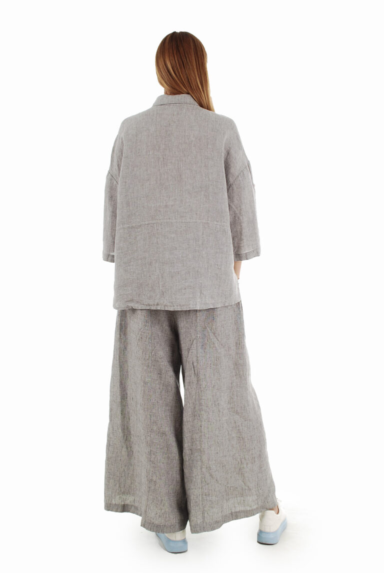 Lininės sijonkelnės pilkos dekoruotos storo siūlo peltakiu