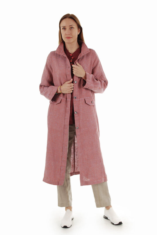 Stilingas tiesaus silueto lininis paltas rausvas