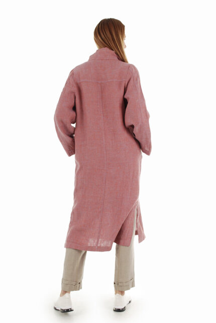 Rausvas stilingas tiesaus silueto lininis paltas