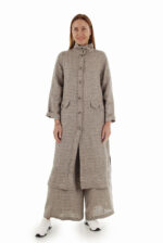 Stilingas tiesaus silueto lininis paltas aukštu kaklu