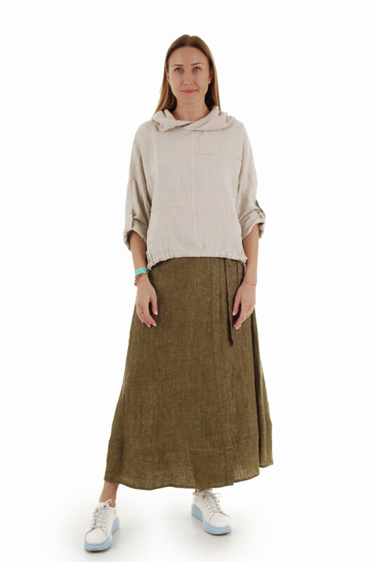 Ilgas lininis sijonas sujuosiamas