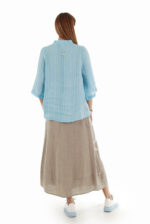 sujuosiamas ilgas lininis sijonas natūralios lino spalvos iš nugaros