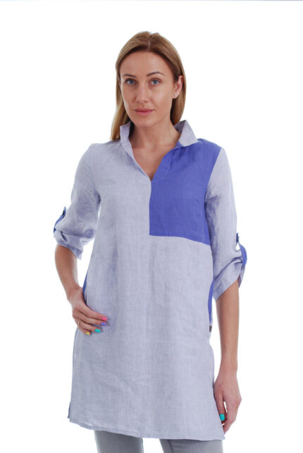 Lininė palaidinė moterims, lininė tunika mėlyna