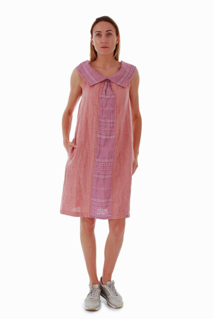 Puošni lininė suknelė rausva