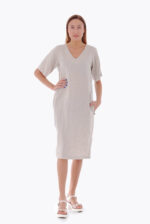 Šviesi lininė suknelė trumpomis rankovėmis iki kelių