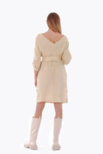 Universali lininė suknelė gali būti dėvima iš abiejų pusių, kreminė - nugara