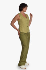 Moteriškos laisvos lininės kelnės Žalios