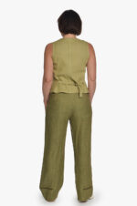 Moteriškos laisvos lininės kelnės Žalios spalvos