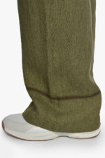 Tiesios moteriškos lininės kelnės dekoruota apačia