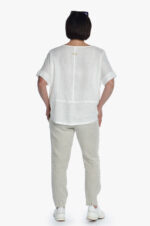 Šviesios moteriškos lininės kelnės siaurėjančios iš nugaros