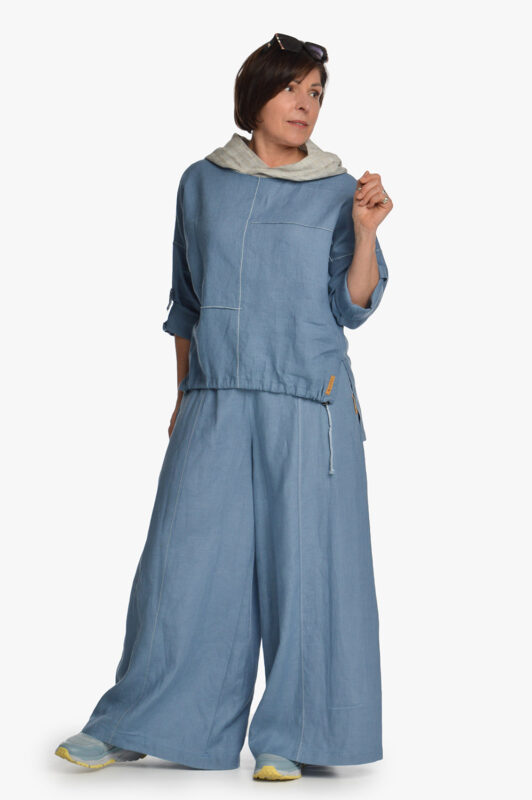 Mėlynos lininės sijonkelnės