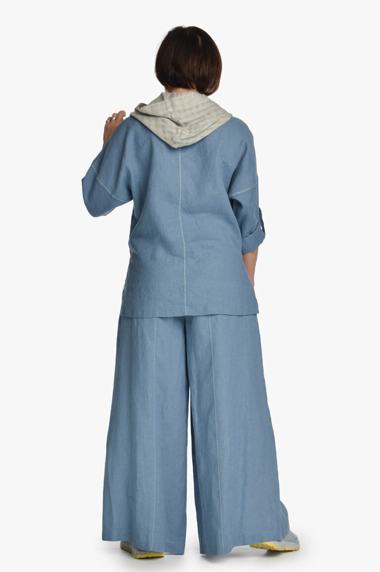 Mėlynos lininės sijonkelnės - nugara