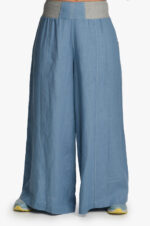 Mėlynos lininės sijonkelnės su elastingu juosmeniu