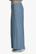Mėlynos lininės sijonkelnės su elastingu juosmeniu ir kišenėmis priekyje
