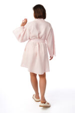 Lininis chalatas švelniai rožinis, kimono tipo
