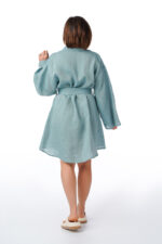 Mėlynas lininis chalatas moterims, trumpas