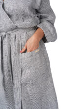 Elegantiškas pilkas lininis chalatas, su kišenėmis