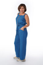 Stilingas mėlynas moteriškas lininis kombinezonas